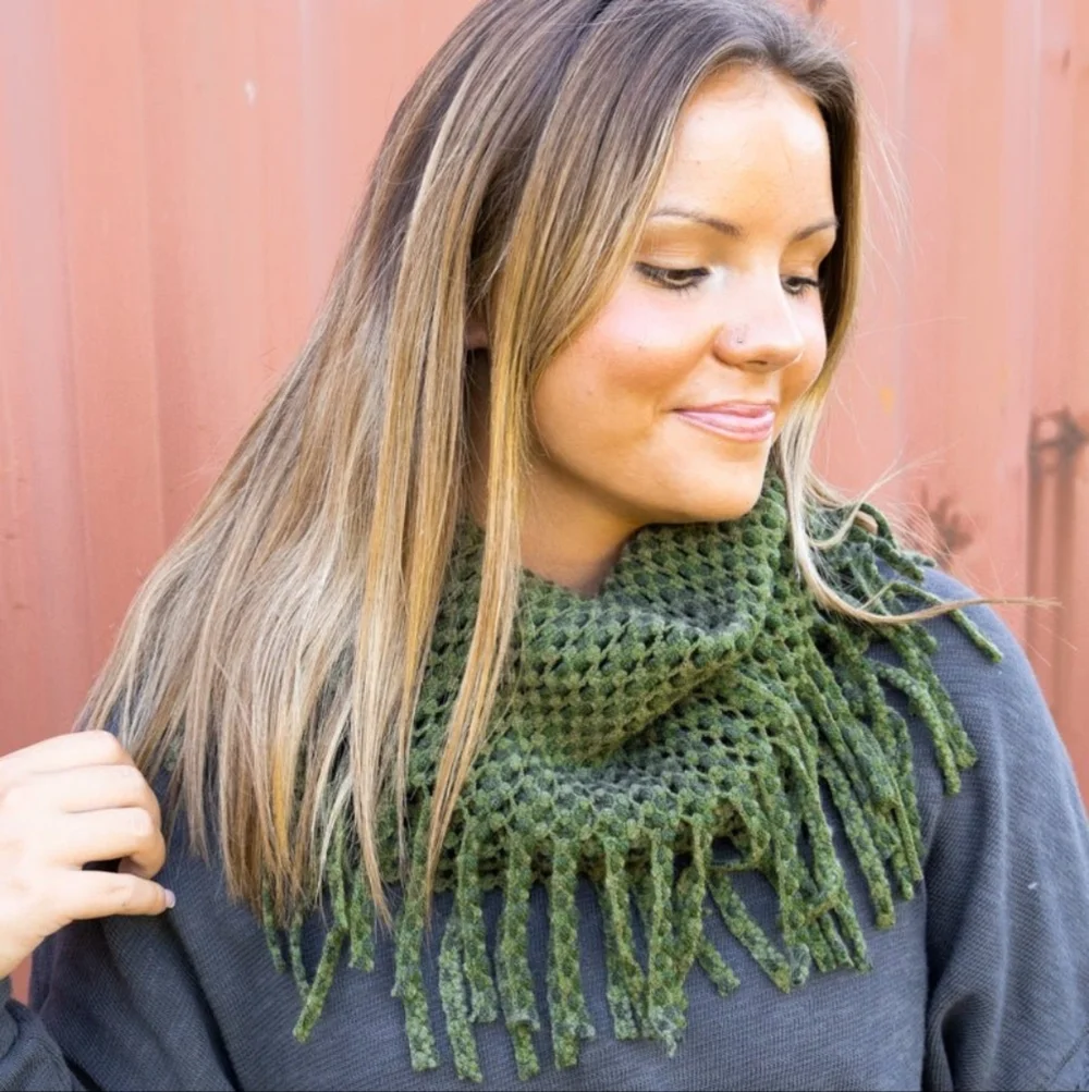 NWT Green Soft fringed cowl scarves with a western flare